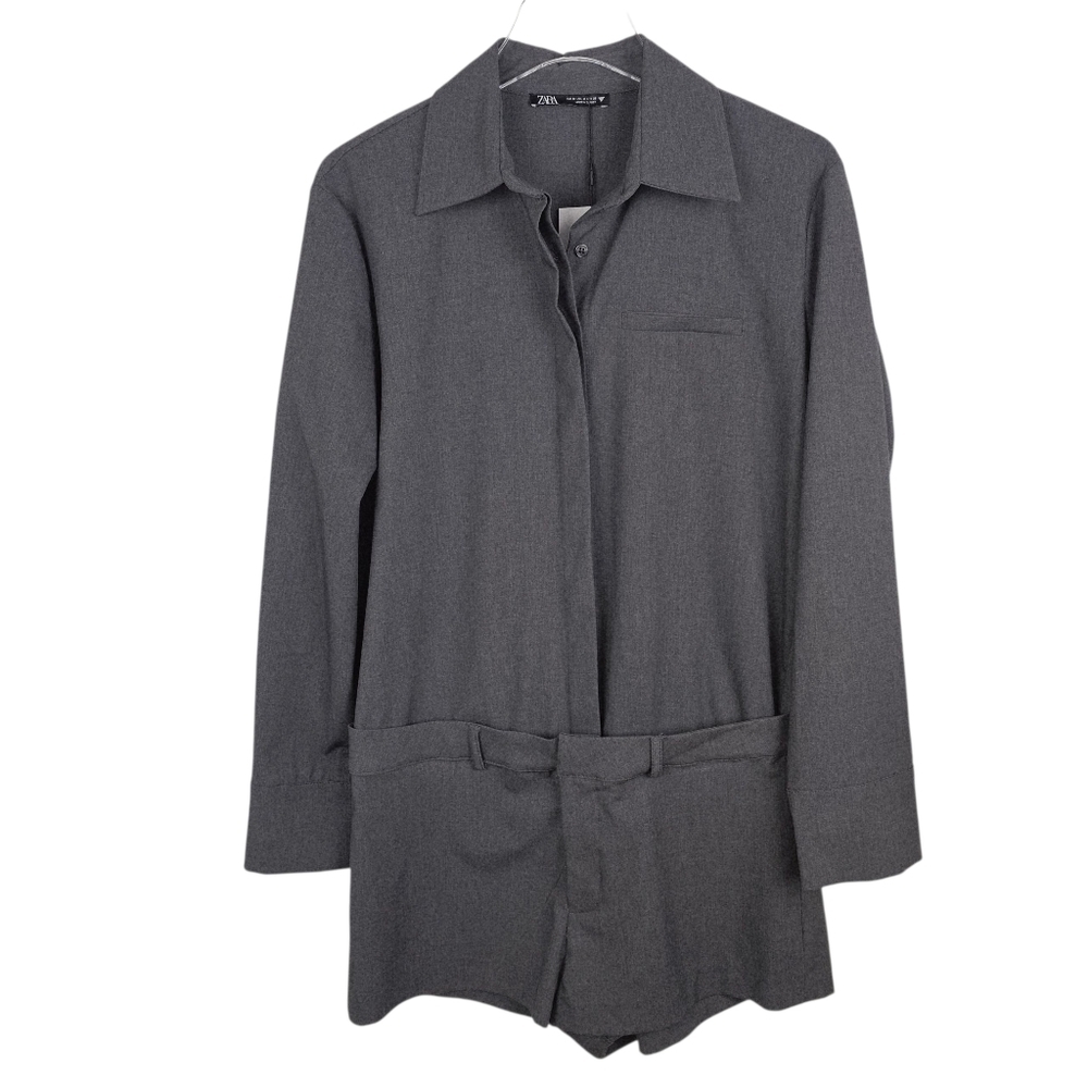Zara Charcoal Gray Short Sleeve Romper NWT